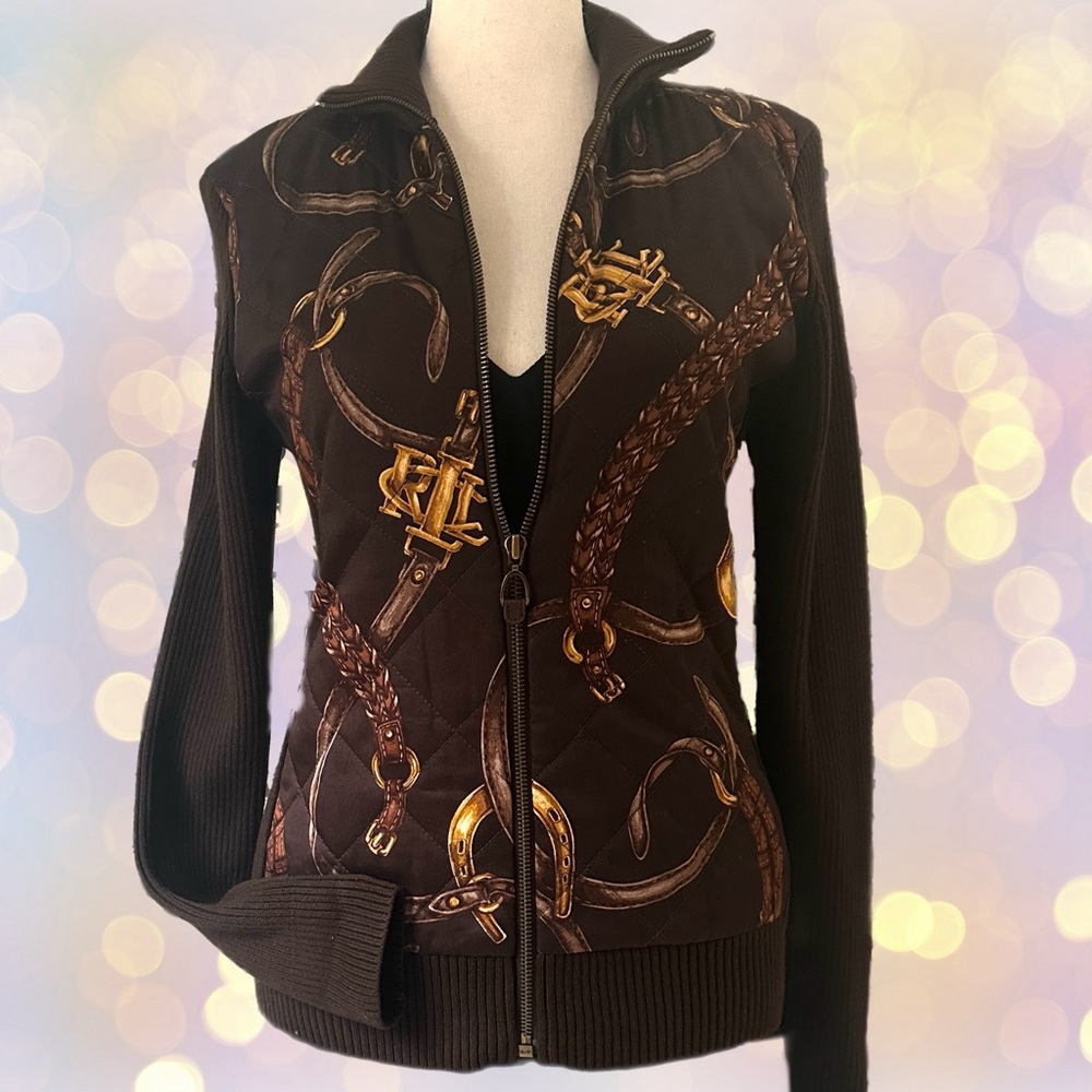 Ralph Lauren Brown and Gold Tailored Sweater Jacket